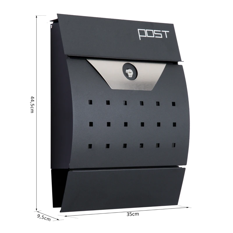 HOMCOM Briefkasten Postkasten mit Zeitungsfach abschließbar 2 Schlüssel Stahl Schwarz 35 x 9,5 x 44,5cm