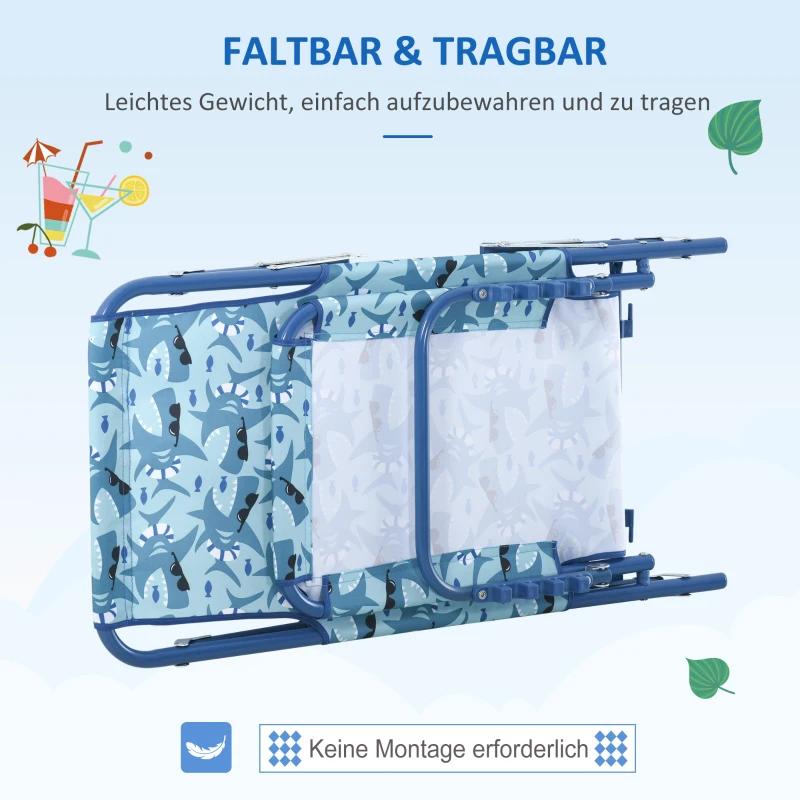 Outsunny Kinder Sonnenliege 180° verstellbar Strandliege Gartenliege Relaxliege Klappbar für 2-6 Jahre Metall Polyester Blau+Grün 118 x 40 x 24 cm