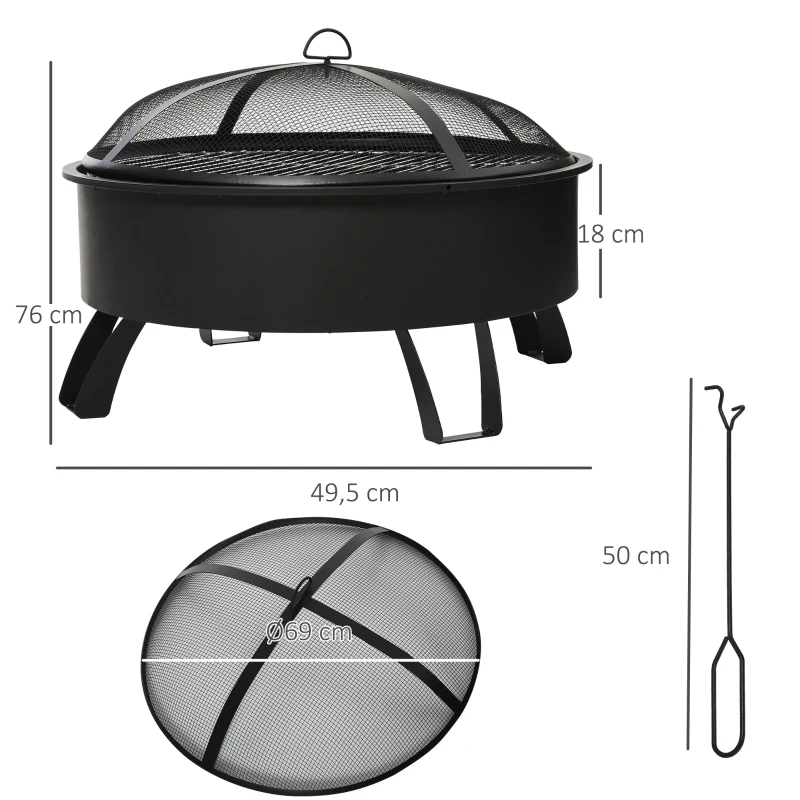 Outsunny Misa paleniskowa 2 w 1 Kosz paleniskowy z ochroną przed iskrami ruszt do grilla Grill ogrodowy