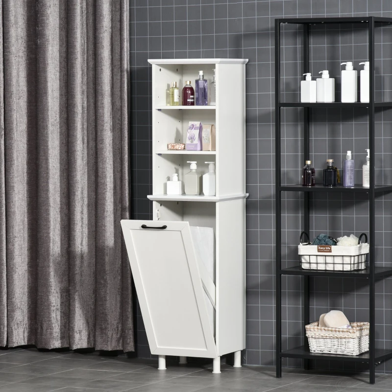 HOMCOM® Badezimmerschrank Badschrank Highboard mit Wäschekorb Regale Ungewebter Stoff