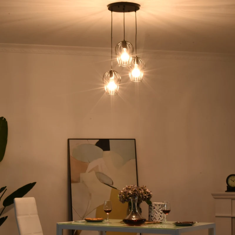 Lampa wisząca HOMCOM nowoczesne, geometryczne lampy wiszące, żyrandol, metal, kolor czarny Ø38 x wys. 145 cm