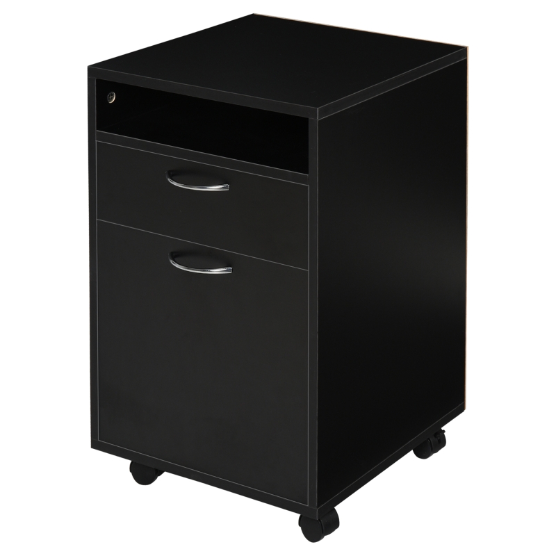 HOMCOM Rollcontainer, Aktenschrank, Bürocontainer mit Schublade, Büroschrank, Aufbewahrung Container, Spanplatte, Schwarz, 40 x 35 x 60 cm