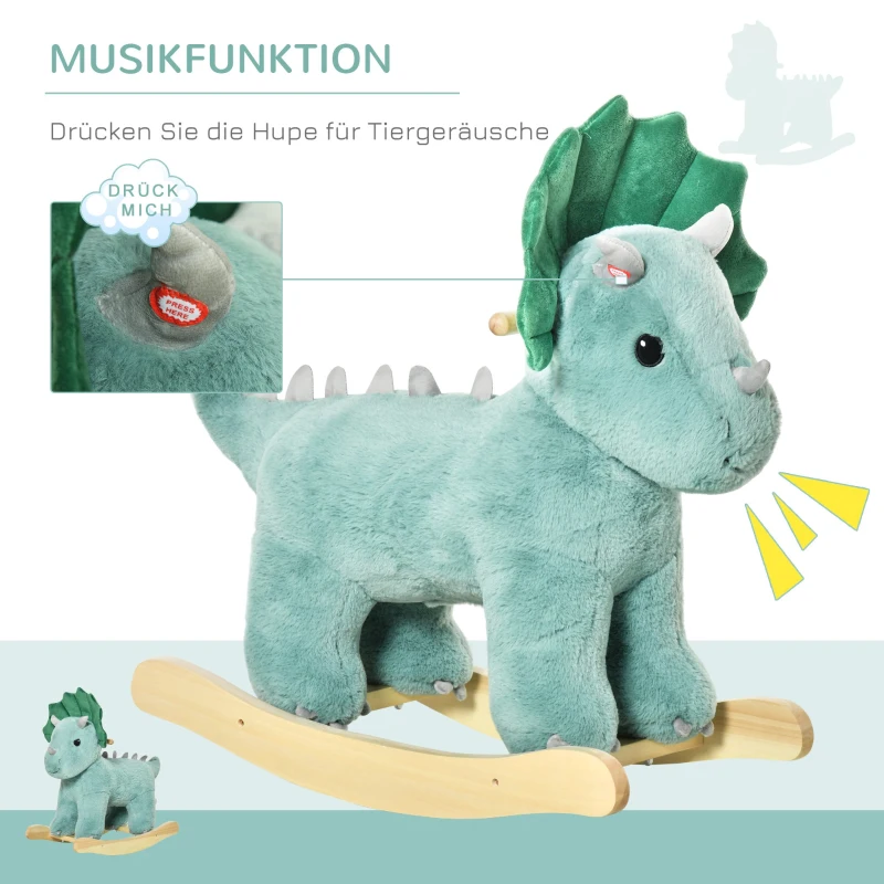 HOMCOM schommelpaard pluche hobbeldier babyschommel speelgoed voor 36-72 maanden kinderen plastic donkergroen 71 x 28 x 60 cm