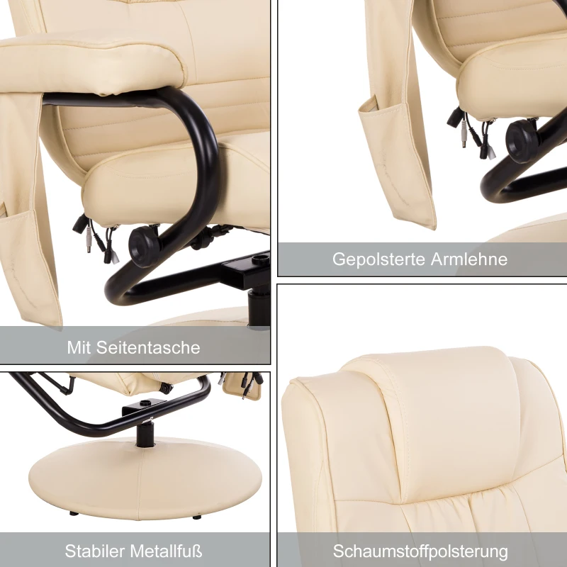 HOMCOM Kunstleder Massagesessel Relaxsessel Fernsehsessel TV Sessel mit Wärmefunktion inkl. Hocker Beige