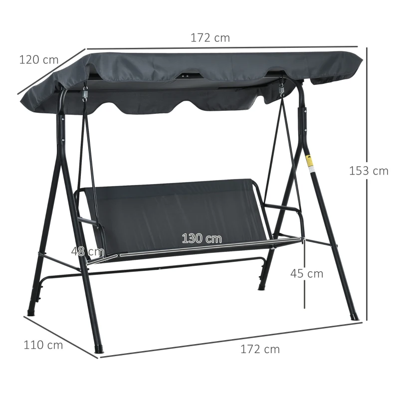 Outsunny 3-Person Porch Swing with Stand, Outdoor Swing for Patio Porch with Adjustable Tilt Canopy & Comfortable Swing Bench-Style Seat, Steel Frame, Grey