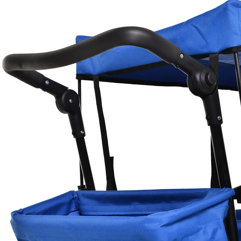 DURHAND® Bollerwagen Handwagen Gartenwagen mit Dach Faltbar extra Staubox Oxford Blau