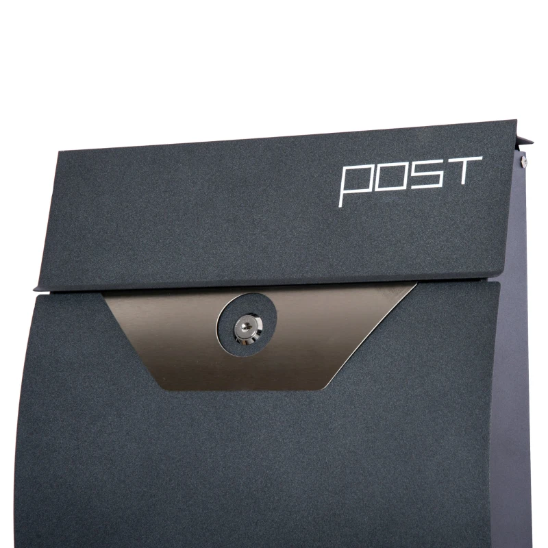 HOMCOM Briefkasten Postkasten Wandbriefkasten mit Zeitungsfach abschließbar 2 Schlüssel Stahl Grau 35 x 9,5 x 44,5cm