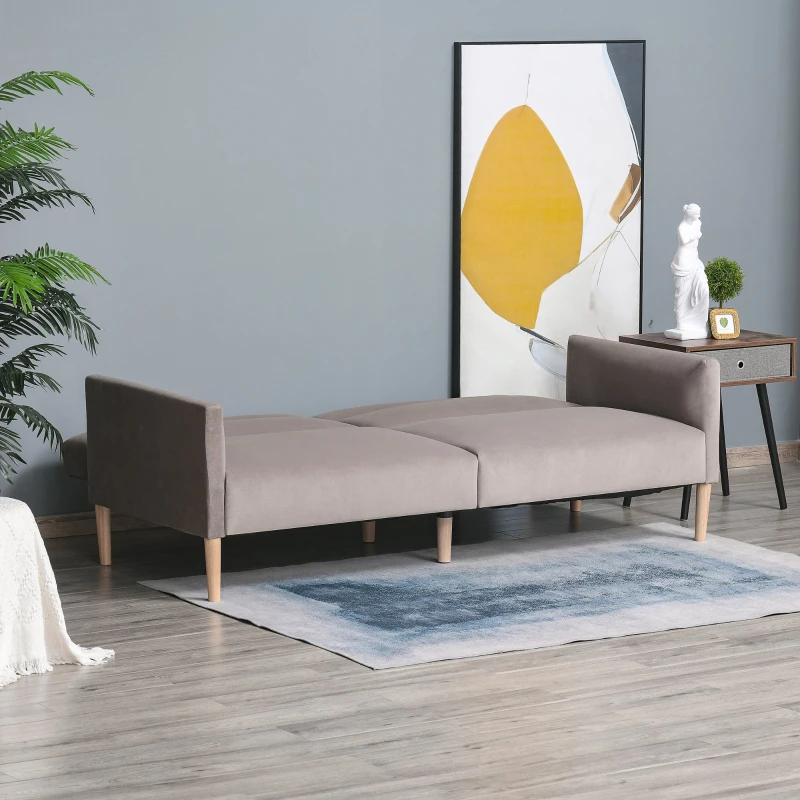 HOMCOM Schlafsofa Polstersofa mit 180° einstellbarer Rückenlehne 2 sitzer Sofa Schaumstoff Velvet-Touch nordischer Design Grau 207 x 85 x 82 cm