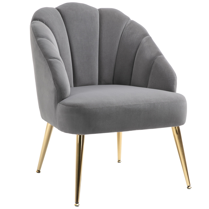 HOMCOM Esszimmerstuhl Wohnzimmerstuhl Bürostuhl Polsterstuhl Retro Design Polyester Stahl Grau+Gold 70 x 63 x 82 cm