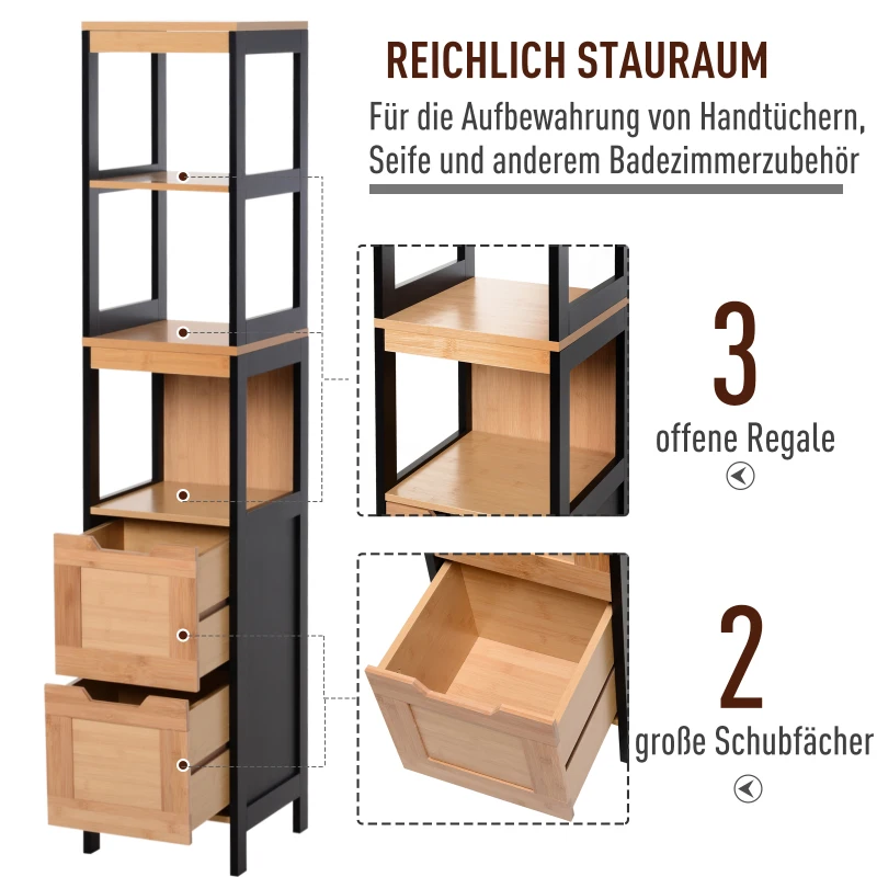 regał łazienkowy szafka łazienkowa 2 szuflady 3 półki bambus MDF 30 x 30 x 144,3 cm