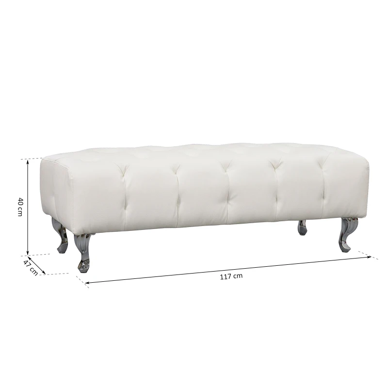HOMCOM Polsterbank Sitzbank Truhenbank Lounge Retro, Kunstleder+Metall, Weiß, L117xB47xH40cm