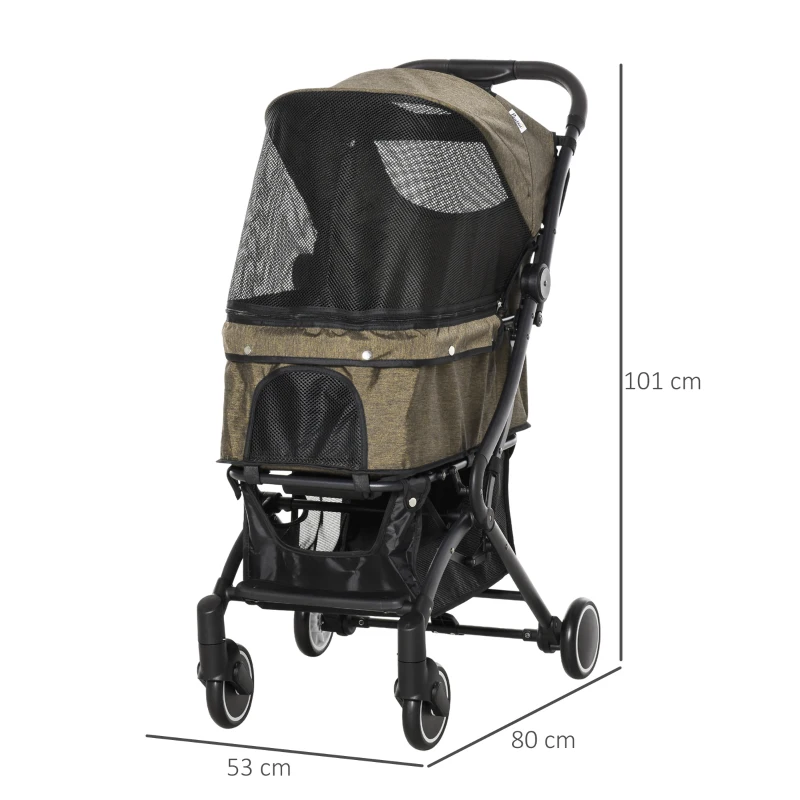 PawHut Hundewagen Hundebuggy Buggy für Hunde und Katzen Haustierwagen mit Klappfunktion Einkaufstasche Alu Braun 80 x 53 x 101 cm