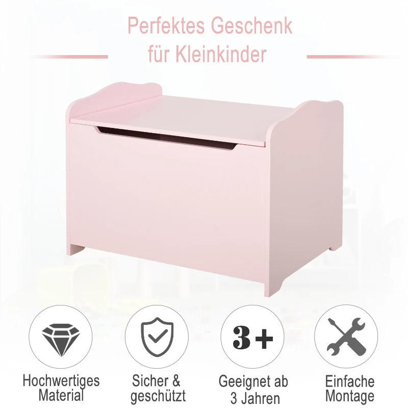 HOMCOM Spielzeugtruhe Kindersitzbank mit Stauraum 2-in-1 Truhenbank Spielzeugkiste Aufbewahrungstruhe 3+ Jahre Kindermöbel Rosa 60 x 30 x 50 cm