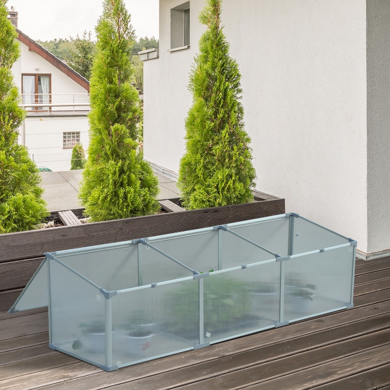 Outsunny Aluminum Greenhouse Plants Raised Bed Vented Cold Frame Protector 180L x 51W x 51H cm, Transparent