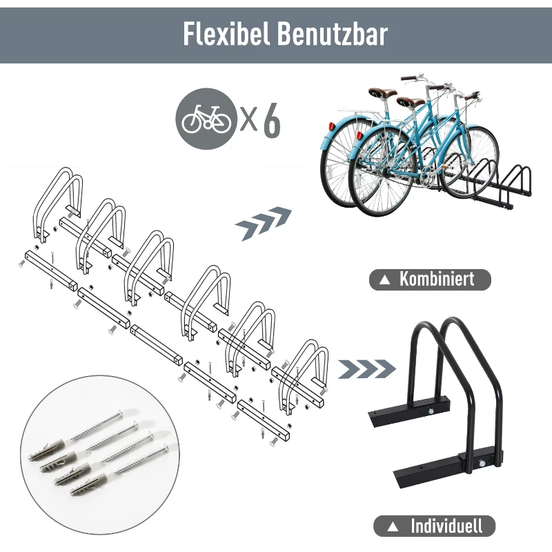 HOMCOM® STOJAK NA ROWERY 6-MIEJSCOWY czarny