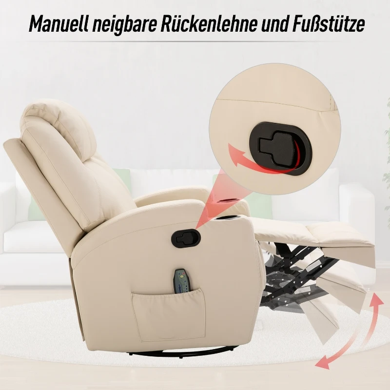 HOMCOM® Massagesessel Wärmefunktion | Eco-Leder, Schaumstoff, Metall | 84 x 92 x 109 cm | Creme