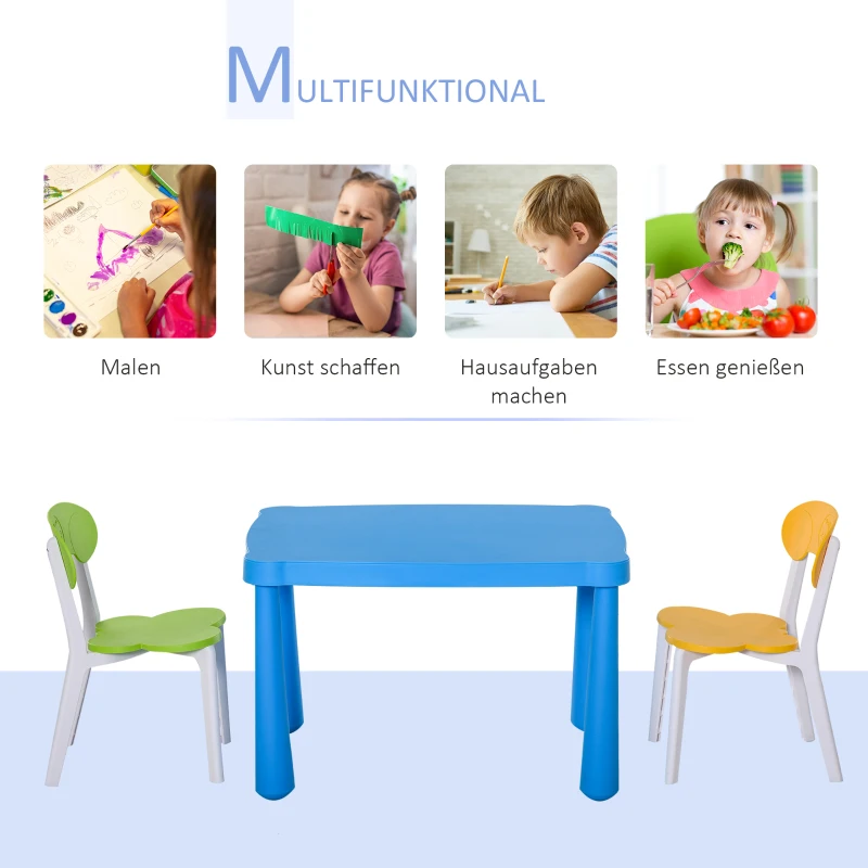 HOMCOM 3-tlg. Kindersitzgruppe mit Kindertisch 2 Stühle für 2-8 Jahre Kindermöbel PP-Kunststoff Bunt 76,5 x 54,5 x 49,5 cm
