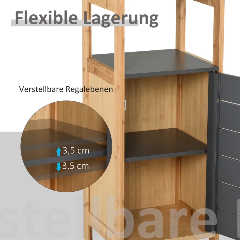 HOMCOM Badzimmerschrank Badeschrank Multifunktionsschrank 3-Stöckig Einstellbar MDF+Bambus Grau 32x30x80 cm