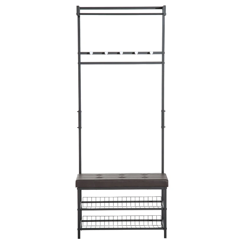 HOMCOM wieszak na ubrania ławka na ubrania z siedziskiem 2 metalowe stojaki na buty