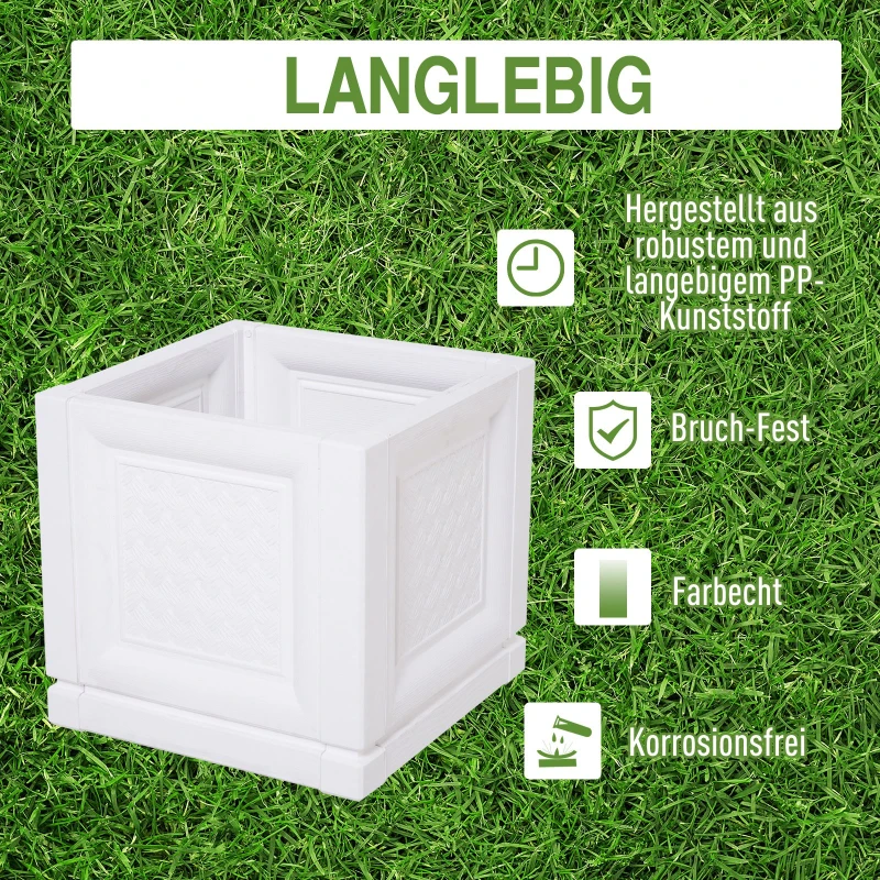 Outsunny 2tlg. Hochbeet für Balkon und Garten Pflanztopf aus PP, Weiß, 30 x 30 x 29 cm