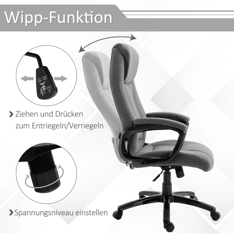 Vinsetto Fotel do masażu fotel biurowy krzesło obrotowe fotel gamingowy krzesło biurowe z masażem kolor szary