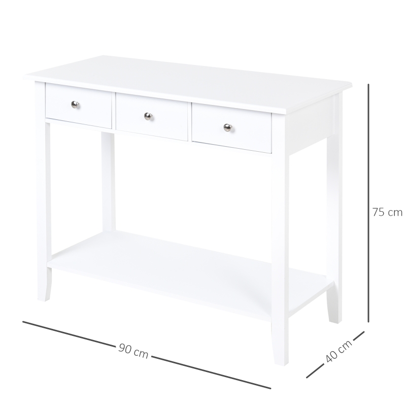 HOMCOM Konsolentisch, Beistelltisch mit 3 Schubladen, Sideboard, Massivholz, 90 x 40 x 75 cm