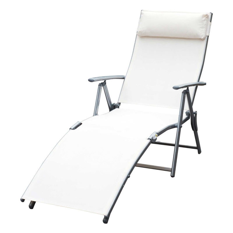 Outsunny® Sonnenliege klappbar Strandliege Gartenliege Relaxliege mit Kissen Strand Metall Cremeweiß