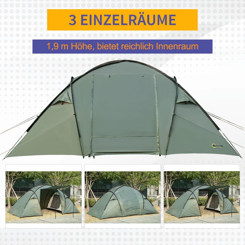 Namiot kempingowy 4-5 osób osobne pomieszczenie wodoodporny 2000 mm zielony