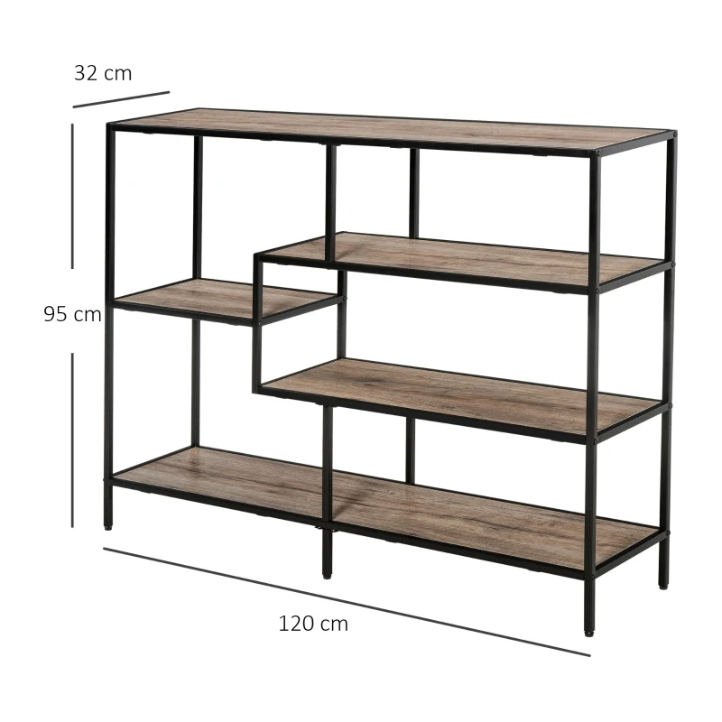 Regał HOMCOM, Biblioteczka w stylu industrialnym, Regał na dokumenty, Kuchenny, Płyta wiórowa P2, Metal, Czarny+jasny dąb, 120 x 32 x 95 cm