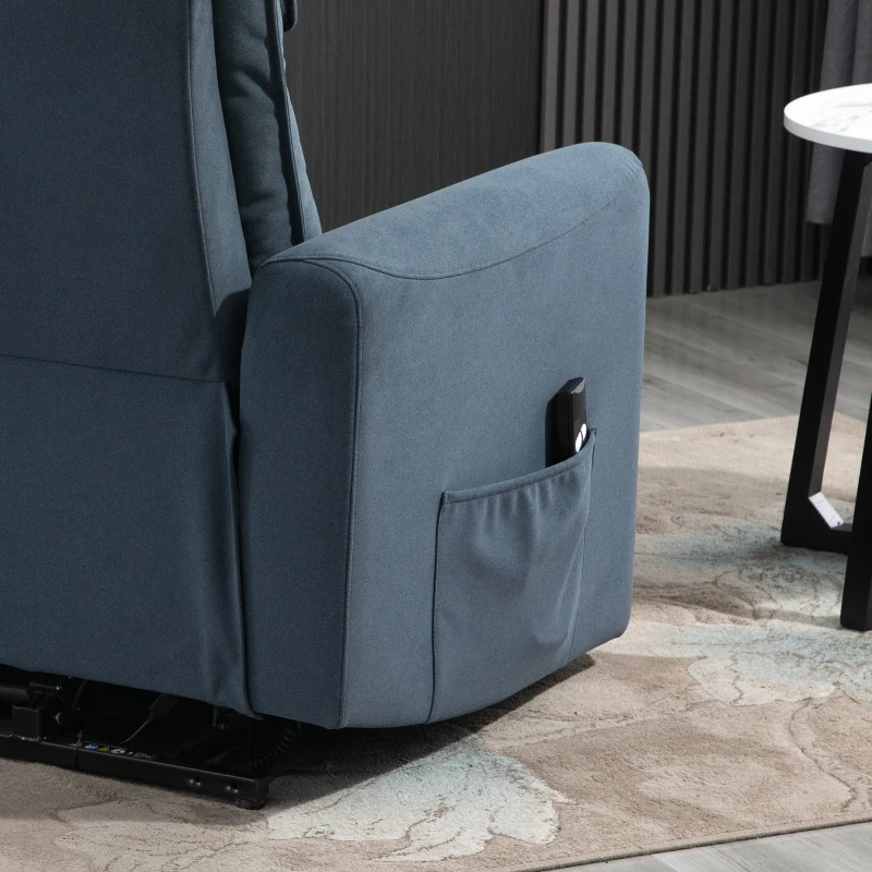 HOMCOM Aufstehsessel Fernsehsessel mit Aufstehhilfe elektrisch Liegefunktion Leinen-Touch Stahl Blau 85 x 89,5 x 105 cm