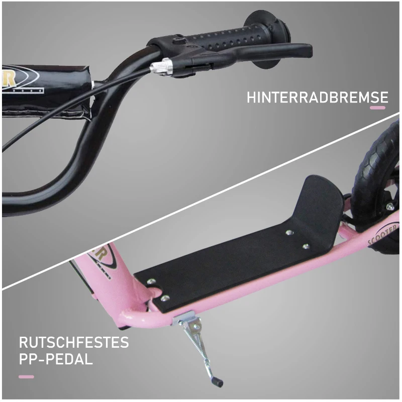 HOMCOM Kinderroller Scooter Tretroller Cityroller Kinder Roller Kickboard 12 Zoll Rosa 120 x 52 x80-88 cm
