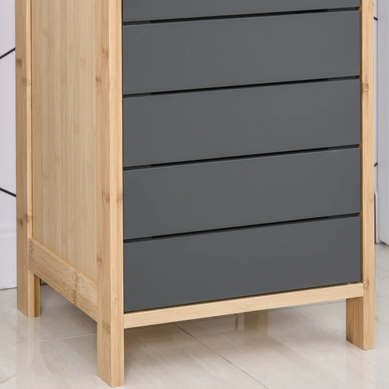 HOMCOM Badzimmerschrank Badeschrank Multifunktionsschrank 3-Stöckig Einstellbar MDF+Bambus Grau 32x30x80 cm