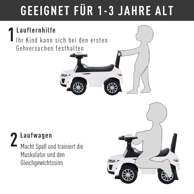 HOMCOM® POJAZD DLA DZIECI JEŹDZIK PCHACZ CHODZIK KLAKSON SCHOWEK PP biały 62 X 28 X 41,5 cm