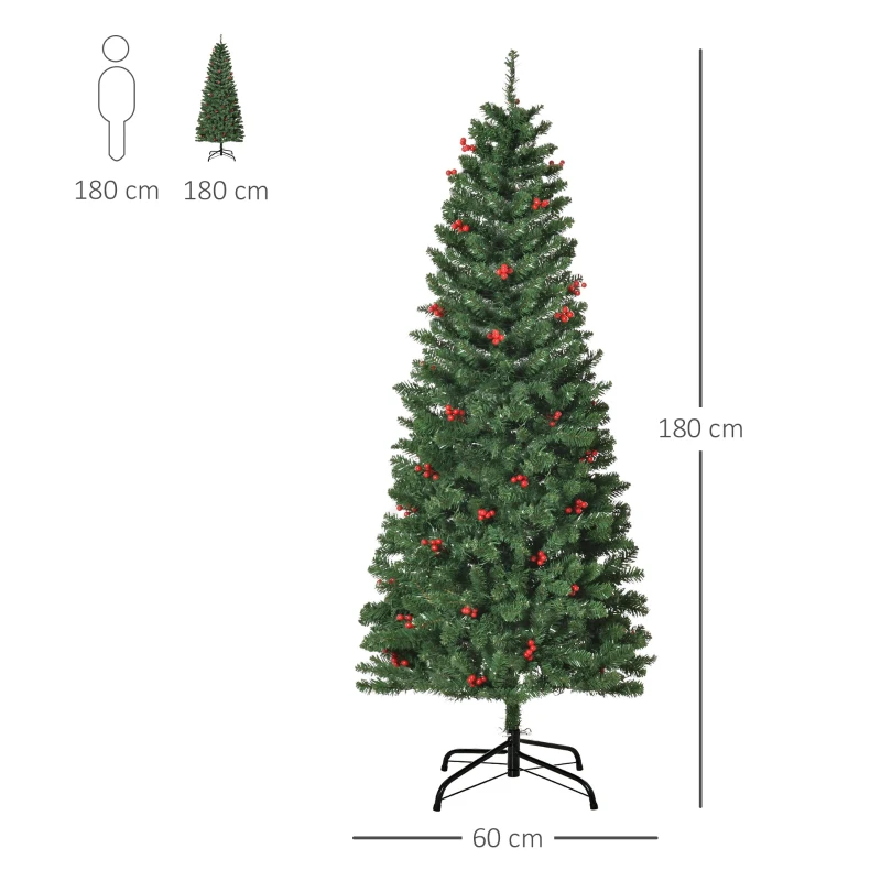 HOMCOM künstlicher Weihnachtsbaum 180 cm mit 250 LED-Leuchten 628 Astspitzen Christbaum Tannenbaum PVC Metall Grün Ø63 x 180 cm