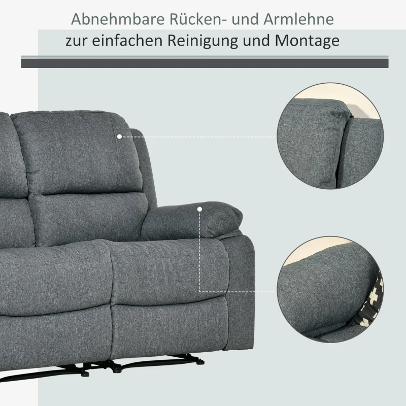 HOMCOM Doppelsofa Relaxliege Relaxsessel verstellbare Rückenlehnen Polyester Grau 141,5 x 95 x 94,5 cm