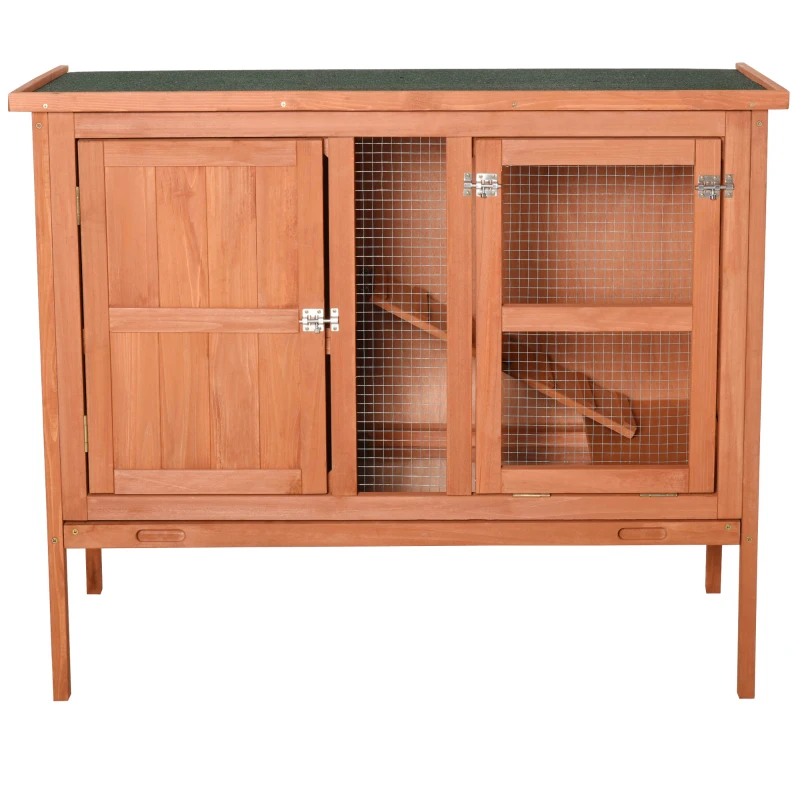 PawHut Wooden Rabbit Hutch Guinea Pigs Cage Elevated Pet House Bunny Cage Slide Out Tray Openable Roof 102 x 56 x 85cm