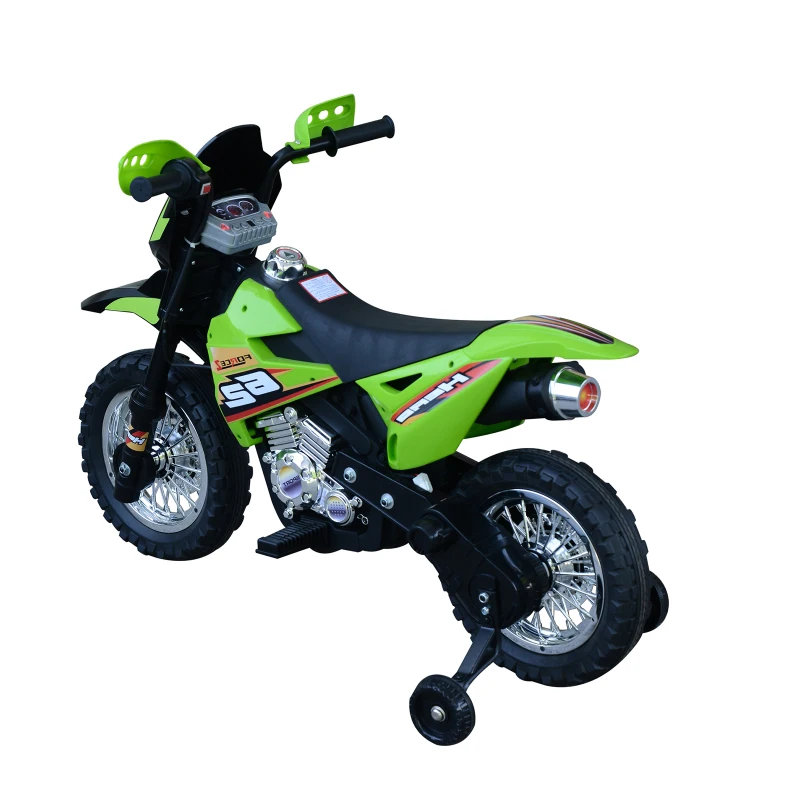HOMCOM Mota Elétrica Infantil Motocicleta Elétrica para Crianças acima de 3 Anos com Luzes Música e Rodas de Apoio 109x52,5x70,5cm Verde