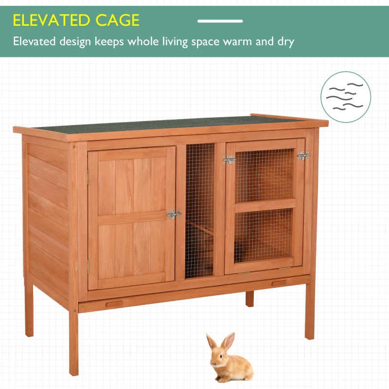 PawHut Wooden Rabbit Hutch Guinea Pigs Cage Elevated Pet House Bunny Cage Slide Out Tray Openable Roof 102 x 56 x 85cm