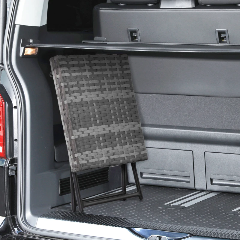 Outsunny Square PE Wicker Rattan Folding Table,Weather Resistant Wicker Weave Side Table with Steel Frame, Grey