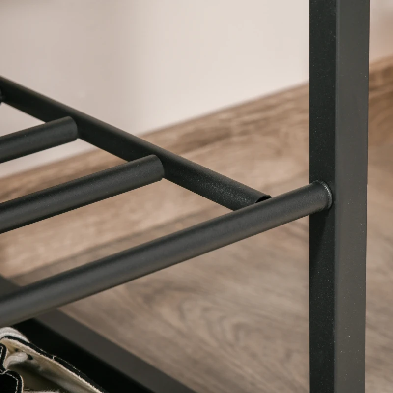 HOMCOM Perchero con Zapatero Banco para Zapatos Barra para Colgar y Estantes para Entrada Pasillo Dormitorio 104,5x42x180,5 cm Negro y Nogal Oscuro