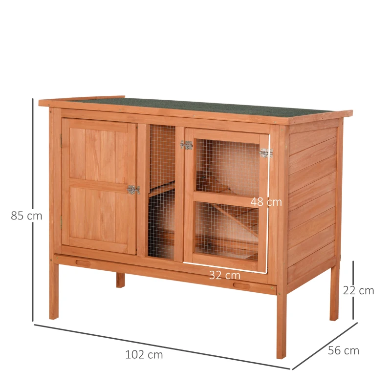 PawHut Wooden Rabbit Hutch Guinea Pigs Cage Elevated Pet House Bunny Cage Slide Out Tray Openable Roof 102 x 56 x 85cm