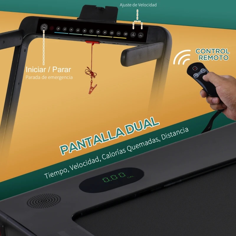 HOMCOM Cinta de Correr y Andar Eléctrica 2 en 1 Plegable 1-12km/h Caminar 1-4km/h con Control Remoto Pantalla LED Dual Bluetooth y Superficie de Carrera para Gimnasio Casa 134x66x107 cm Negro