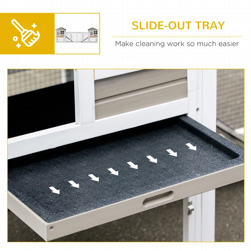 PawHut 2 in 1 Rabbit Hutch Outdoor, Double Main House Guinea Pig Hutch, Bunny Run, Wooden Small Animal House with Run Box, Slide-out Tray, Ramp, 259 x 64 x 92cm, Grey