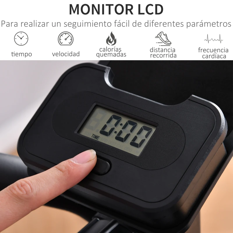 HOMCOM Bicicleta Elíptica de Fitness con Pantalla LCD y Resistencia Bidireccional Ajustable de 8 Niveles Ritmo Cardíaco Portavasos Volante de Inercia de 7 kg y 2 Ruedas 103x71x157 cm Negro