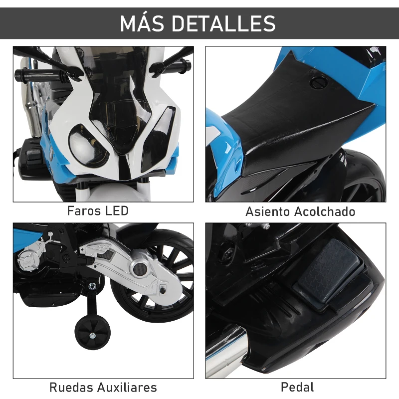 HOMCOM Moto Electrica Infantil BMW 3-8 Años Moto de Juguete Eléctrico Batería 12V Doble Motor 110x47x69cm