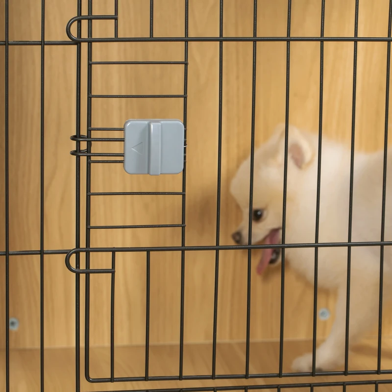 PawHut Cage pour chien cage pour animaux sur pied cage chien interieur meuble chien porte verrouillable structure en acier panneaux de particules aspect bois dim. 73L x 55l x 78H cm chêne