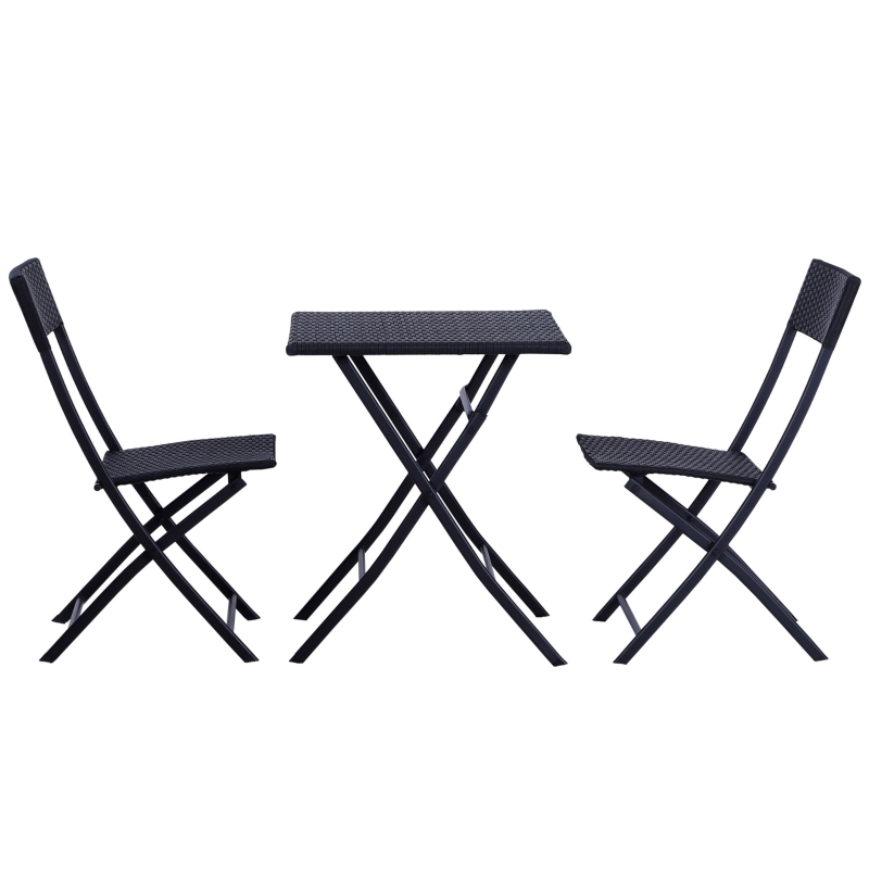 Outsunny Ensemble de Jardin Bistrot Table Carrée + 2 Chaises Pliantes