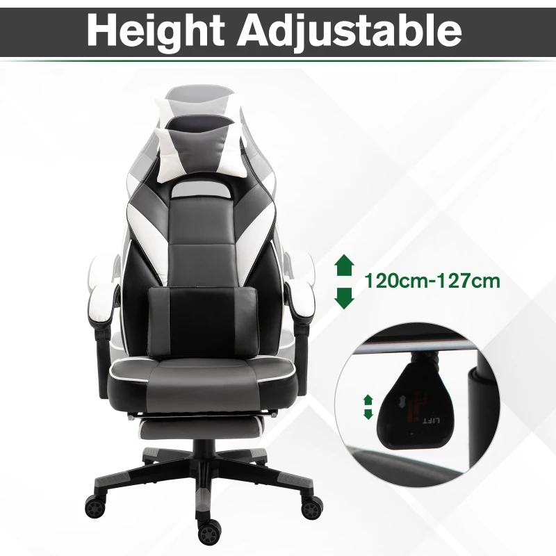 Vinsetto Home Office Gaming Racing Chair Swivel Ergonomic Reclining Lumbar Support Footrest Height Adjustable Free Moving Working Relaxing High Back