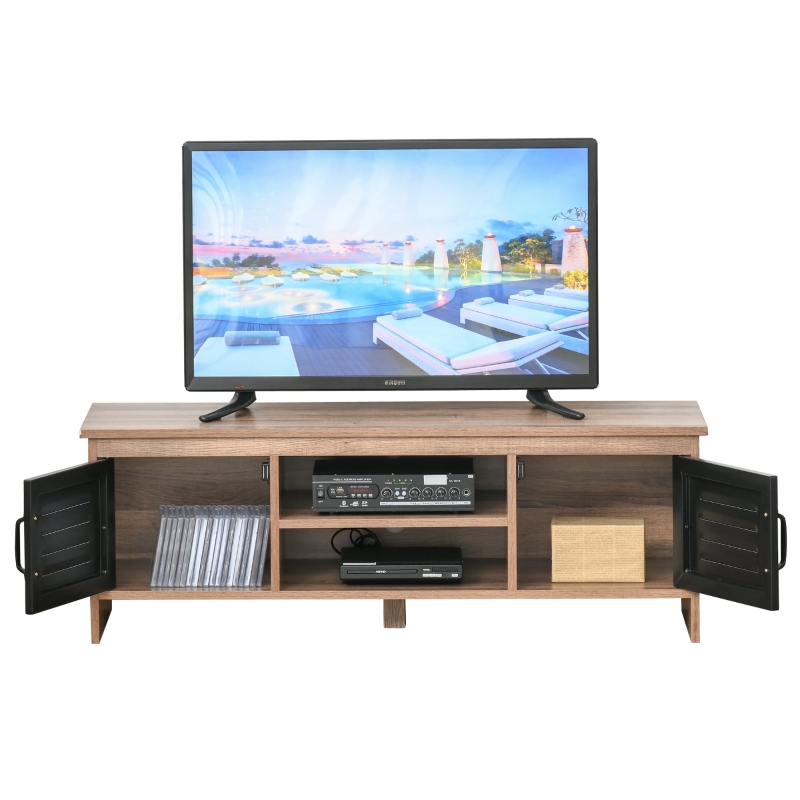 Meuble TV design industriel 2 niches 2 placards portes métal noir