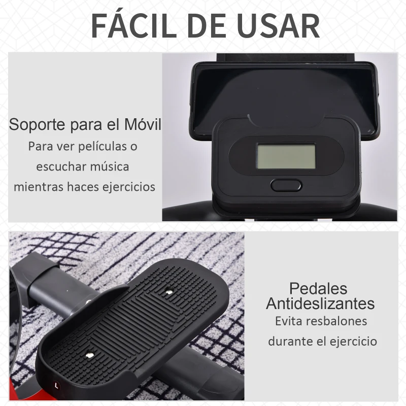 HOMCOM Bicicleta Elíptica de Fitness con Pantalla LCD y Resistencia Bidireccional Ajustable de 8 Niveles Ritmo Cardíaco Portavasos Volante de Inercia de 7 kg y 2 Ruedas 103x71x157 cm Negro
